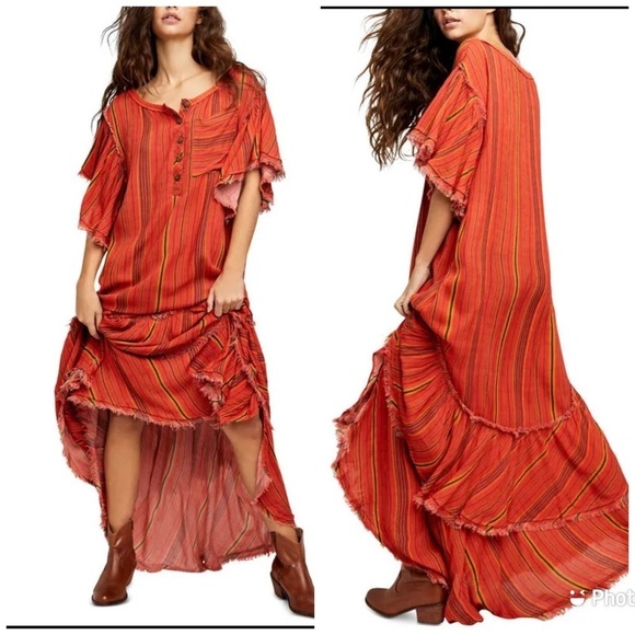 Free People Better Days Red Combo Striped Maxi Sz Small Boho - Picture 1 of 6